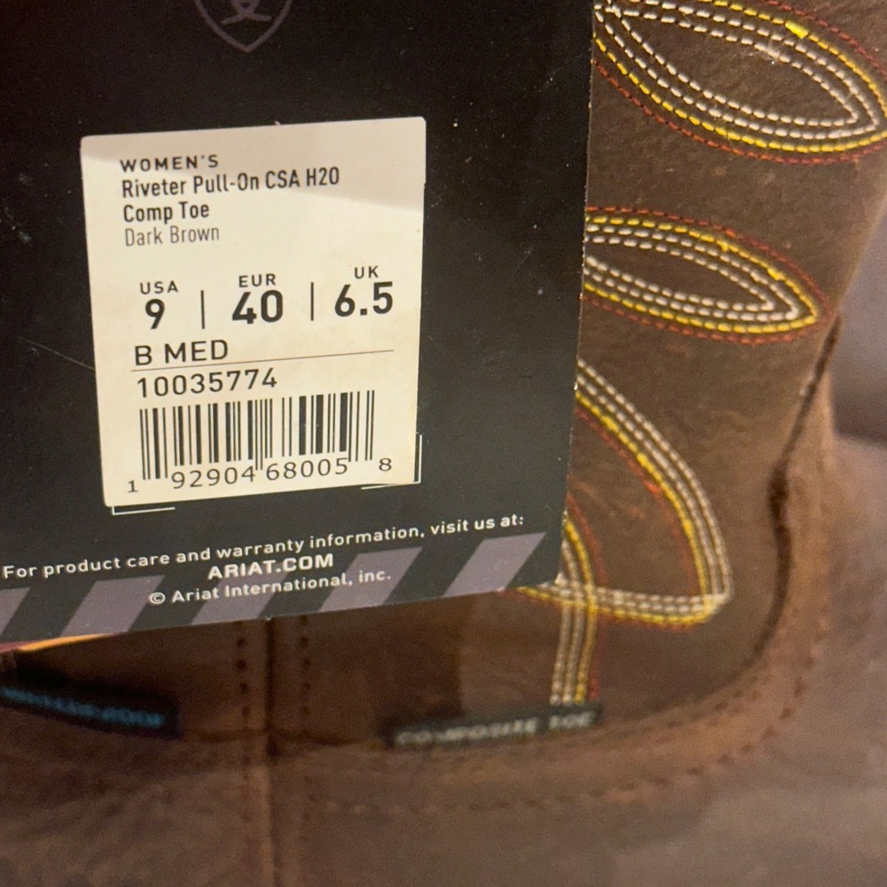 Ariat Womens 9 Riveter Work Boots Dark Brown Composite Toe Waterproof Leather - Picture 4 of 12